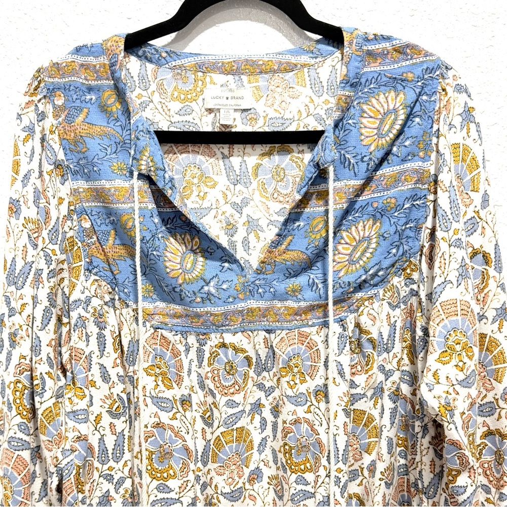 Lucky Brand Blue and Cream Boho Floral Tunic L - Picture 5 of 10